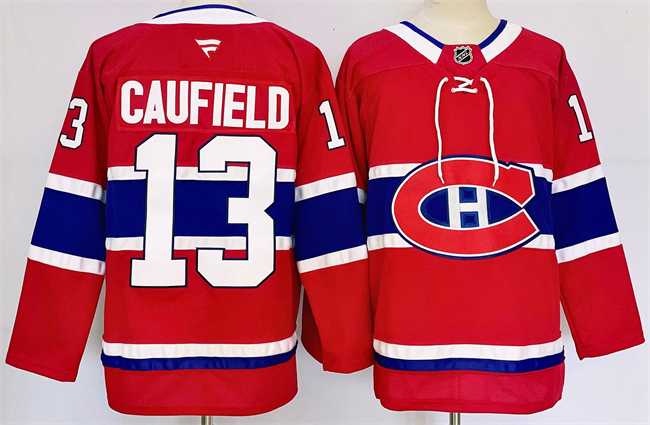 Men%27s Montreal Canadiens #13 Cole Caufield Red 2024-25 Stitched Jersey
